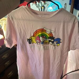 Sanrio Pink Short Sleeve Tee with Whimsical Rainbow